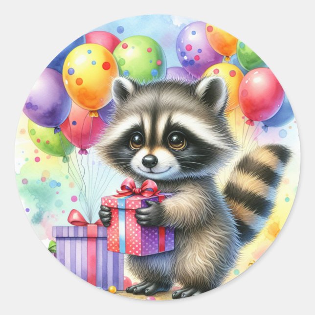 Sticker Rond Couleur d'eau douce Raccoon de dessin (Devant)