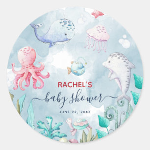Sticker Rond Couleur d'eau douce sous le Baby shower marin