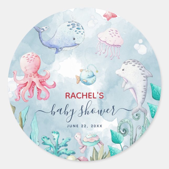 Sticker Rond Couleur d'eau douce sous le Baby shower marin (Devant)