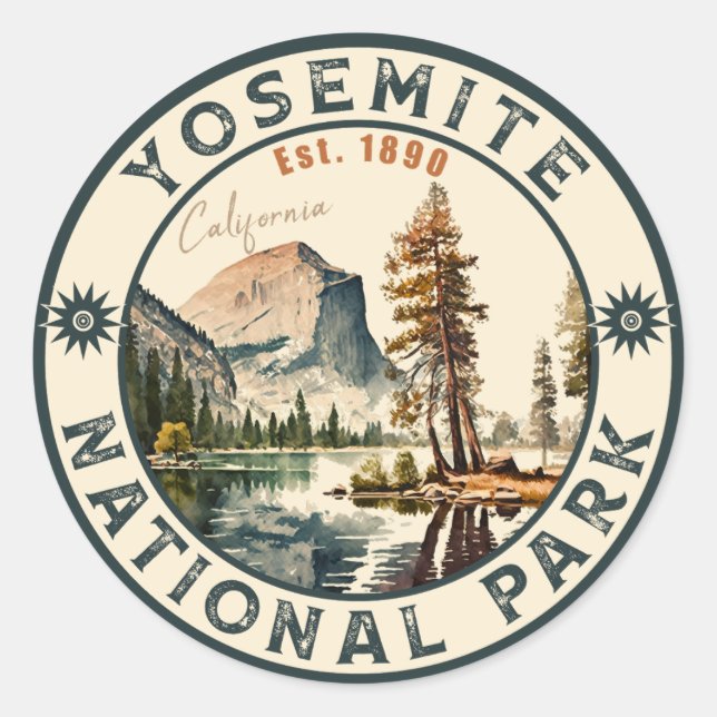 Sticker Rond Couleur d'eau du parc national Yosemite Coucher de (Devant)
