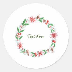 Sticker Rond couleur d'eau florale rouge couronne ajouter texte
