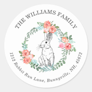 Sticker Rond Couleur d'eau mignonne de fleur de lapin de Pâques