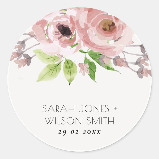 STICKER ROND COULEUR D'EAU ROMANTIQUE ROSE DOUCE FLORALE (Devant)