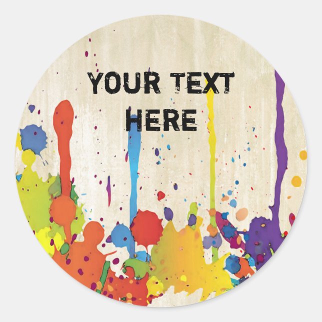 Sticker Rond COULEUR FUNNY SPLASH II + votre backgr. & texte (Devant)
