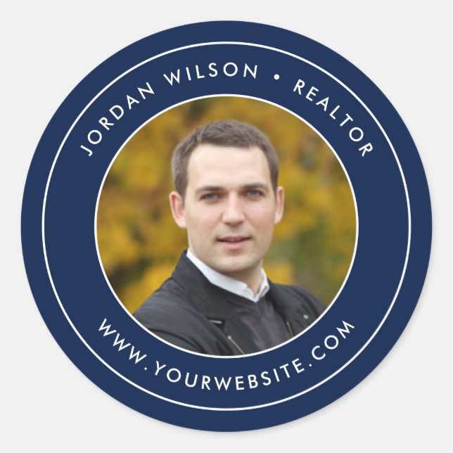 Sticker Rond Couleur moderne Double bordure Ajouter votre photo (Devant)