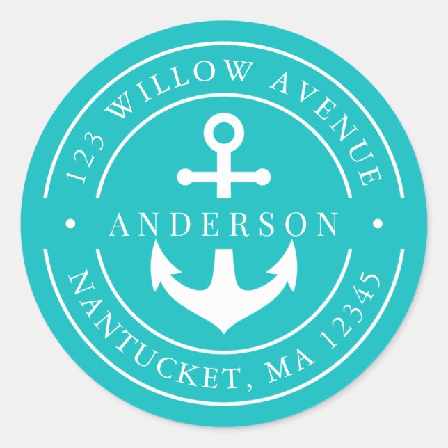 Sticker Rond Couleur modifiable Blanc Bordure Ancre Adresse de  (Devant)