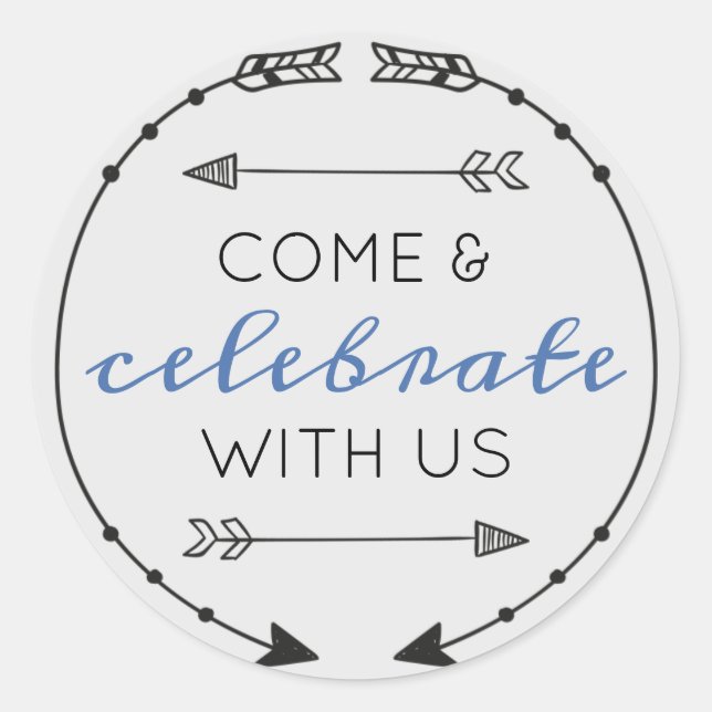 Sticker Rond Couleur modifiable Venez célébrer avec nous (Devant)