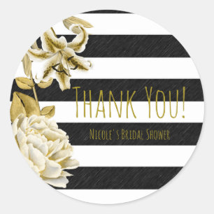 Sticker Rond Couleur or Floral Noir & Blanc Foncé Favoriser