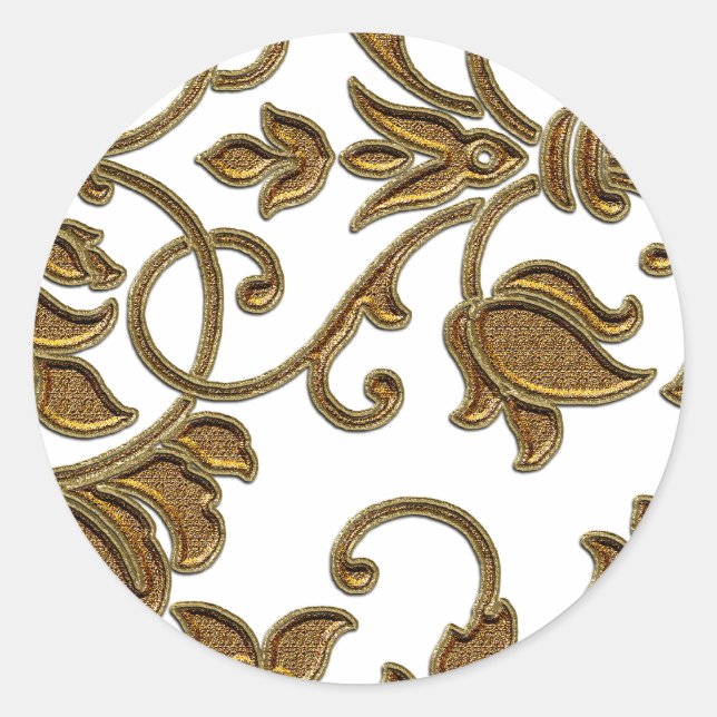 Sticker Rond Couleur personnalisable Gold Damask (Devant)