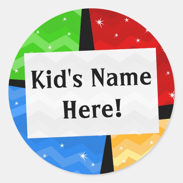 Sticker Rond Couleur personnalisée Carrés Enfants Nom de l'écol (Devant)