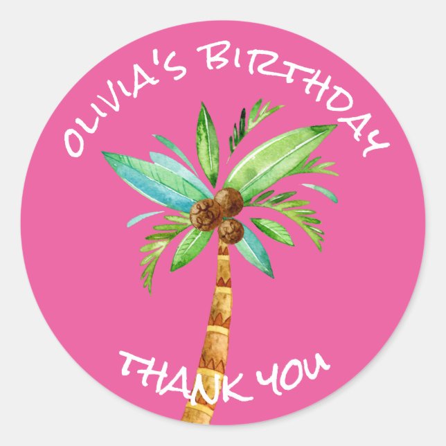 Sticker Rond Couleur personnalisée du Merci Tropical Palm Tree (Devant)