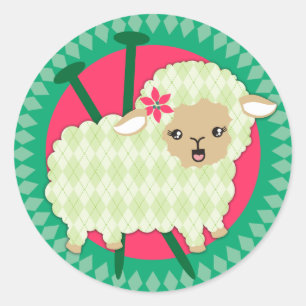 Sticker Rond Couleur personnalisée Jacquard agneau brebis trico
