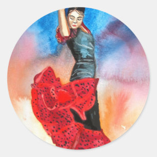 Sticker Rond Couleur pour aquarelle de DANSEUR de FLAMENCO