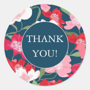 Sticker Rond Couleur Rouge Floral motif Merci bleu