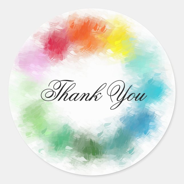 Sticker Rond Couleurs arc-en-ciel Merci couleur main (Devant)