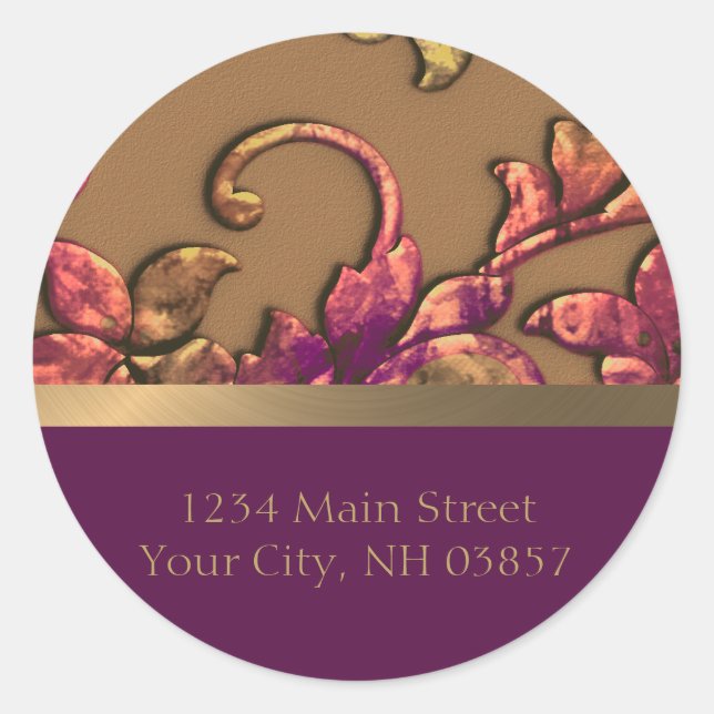 Sticker Rond Couleurs d'automne mariage en damas (Devant)