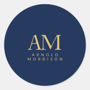 Sticker Rond Couleurs d'or bleu Monogramme Lettres initiales No