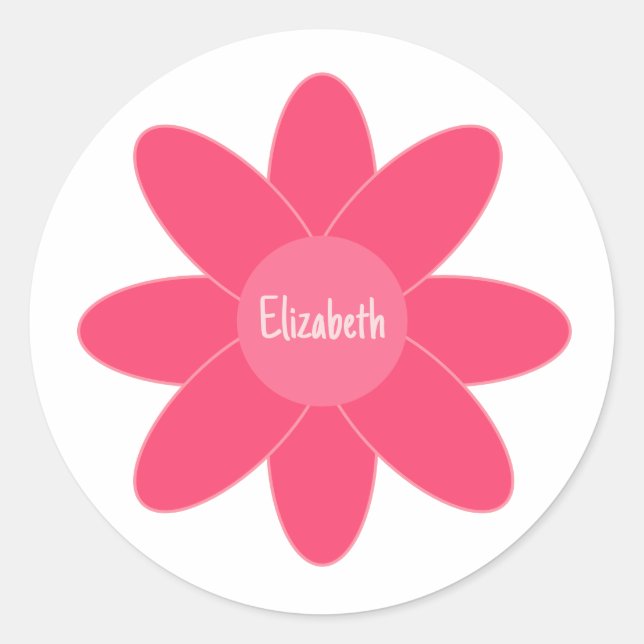 Sticker Rond Couleurs mignonnes de Fleur rose avec le nom (Devant)