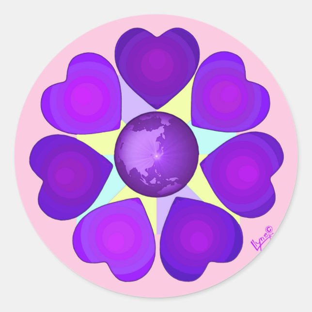 Sticker Rond Couleurs pastel & coeurs violets battre (Devant)