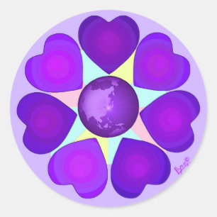 Sticker Rond Couleurs pastel & coeurs violets battre