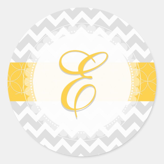 Sticker Rond Couleurs pixDezine chevron/gris/jaune/monogramme/d (Devant)