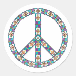 Sticker Rond Couleurs vitraux isolé signe de paix créatif