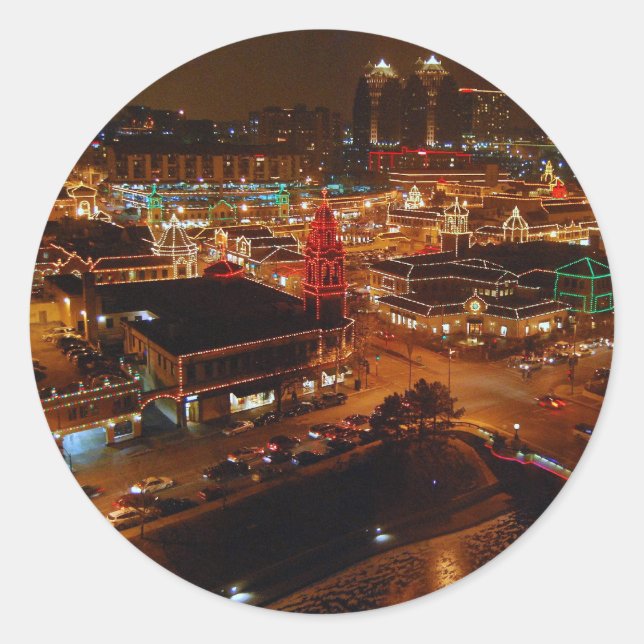 Sticker Rond Country Club Plaza, Kansas City, Lumières de vacan (Devant)