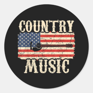 Sticker Rond Country Music Guitar American Flag