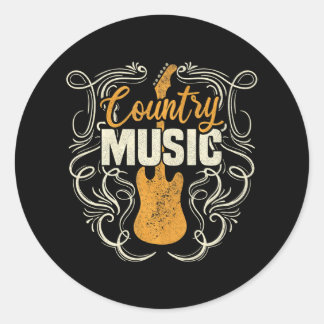 Sticker Rond Country Music Retro Vintage Guitare Western