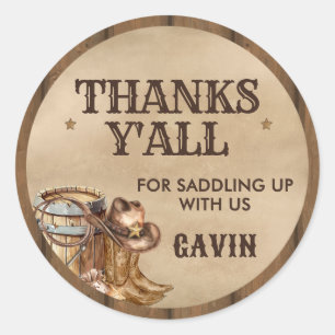Sticker Rond Country Western Recherché Cowboy fête d'anniversai