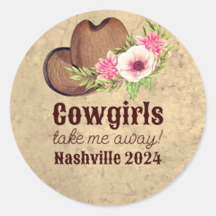Sticker Rond Country western rose florale Cowgirl