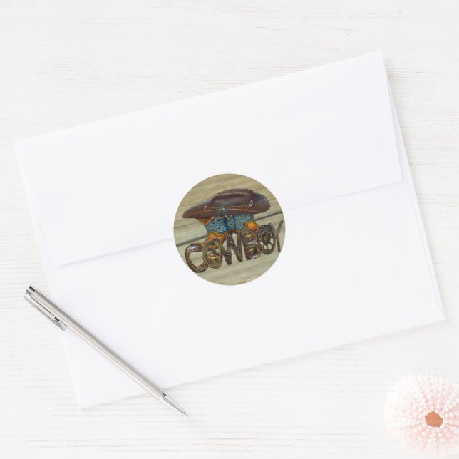 Sticker Rond Country Wood Cowboy (Enveloppe)