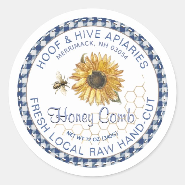 Sticker Rond Coupe à la main Honeycomb Sunflower Bee Rustique E (Devant)