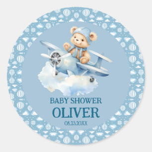 Sticker Rond Coupe Bear Blue Plane Time Vol Un 1er anniversaire