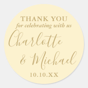 Sticker Rond Coupe-beurre Signature jaune Mariage Faveur Merci