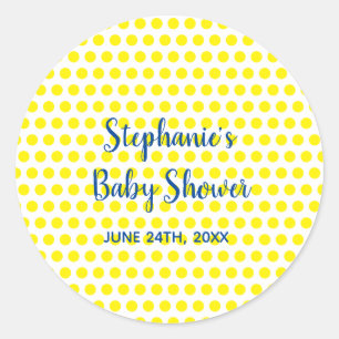 Sticker Rond Coupe de Baby shower blanc bleu Pois jaune 2021