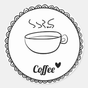 Sticker Rond Coupe de café chaud noir et blanc simple et modern