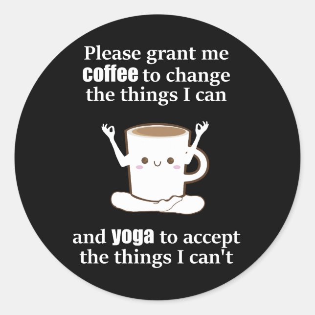Sticker Rond Coupe de café mignonne faisant du Yoga (Devant)