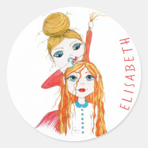 Sticker Rond Coupe de cheveux mignonne Illustration Whimsical P
