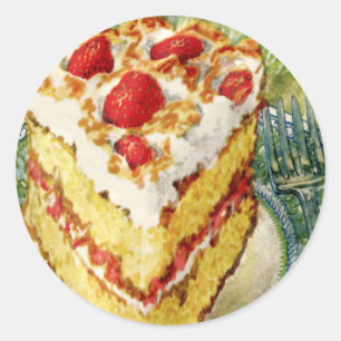 Sticker Rond Coupe de gâteau blanc aux fraises
