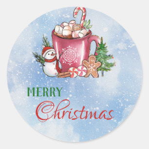 Sticker Rond Coupe de mûre Bleue Neige Joyeux Noël Joyeux Joyeu