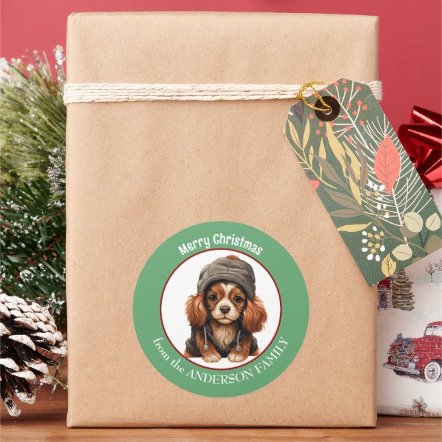 Sticker Rond Coupe d'Espagne Cavalier King Charles en Casquette (vacances)
