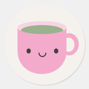 Sticker Rond Coupe Kawaii de Thé Vert (Sencha)