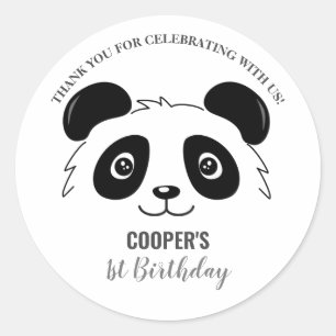 Sticker Rond Coupe Panda Anniversaire Baby Party Noir et Blanc