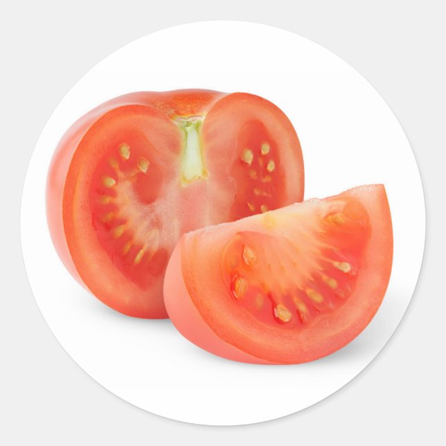 Sticker Rond Couper la tomate fraîche (Devant)