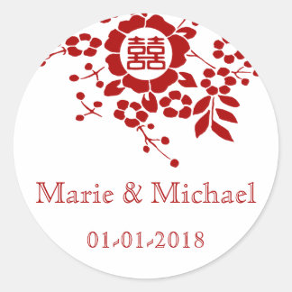 Sticker Rond Coupes de papier floral - Double bonheur blanc