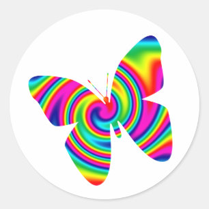 Sticker Rond Coupes de papillon arc-en-ciel
