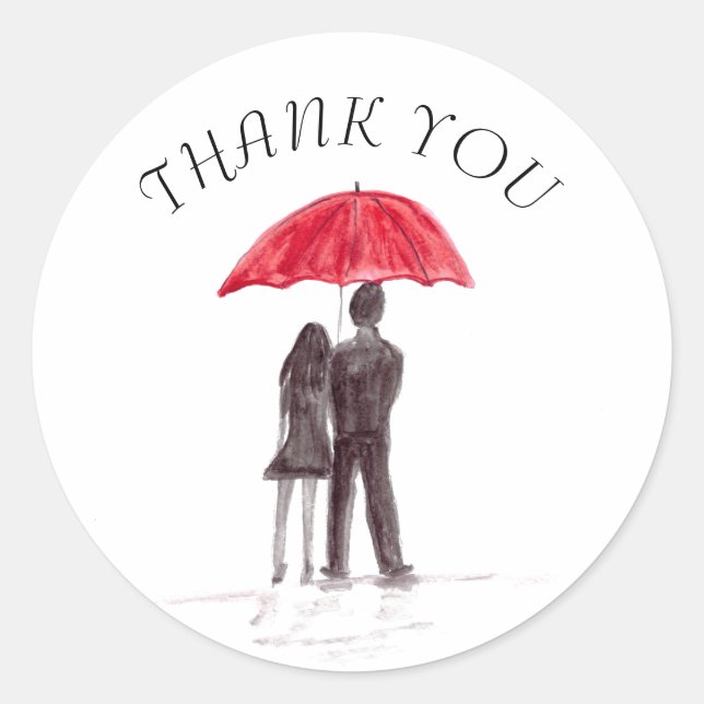 Sticker Rond Couple amoureux avec parapluie rouge couple romant (Devant)