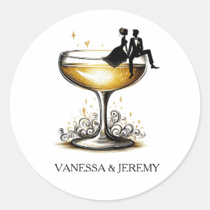 Sticker Rond Couple au Champagne