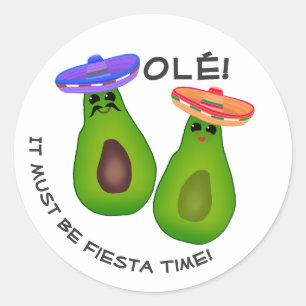 Sticker Rond Couple Avocado Avec Sombreros